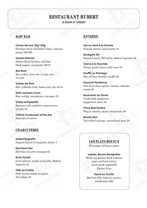 lv hubert|restaurant hubert menu.